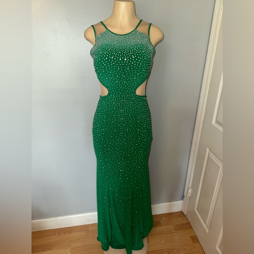 Betsy & Adam green fitted maxi dress
